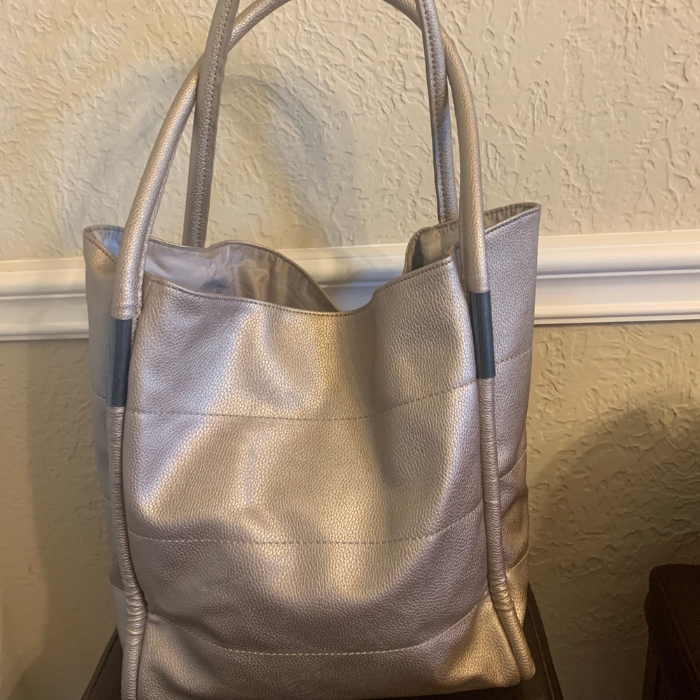 Neiman Marcus Silver Tote Bag with Metallic Sheen